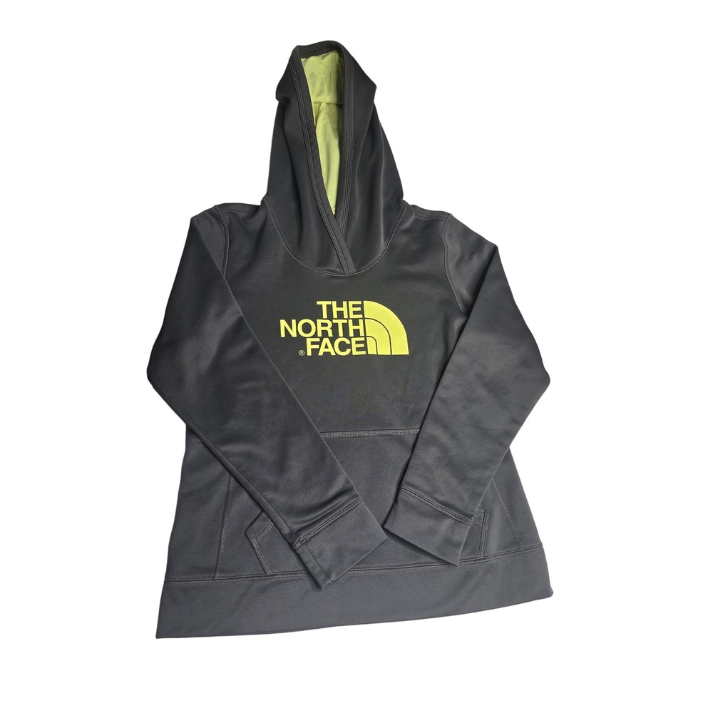 The North Face Hoodie Womens Large Gray Yellow Fleece Pullover Sweatshirt Flaw